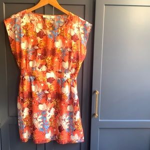 Brightly Patterned Orange Forever 21 Mini Sleeveless Dress- Pockets! Size L